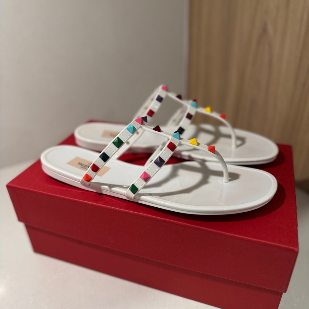 Valentino White Sandals with Multicolor Studs